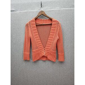 Free People Womens Crochet Knit Cardigan Coral L Cotton & Acrylic Blend
